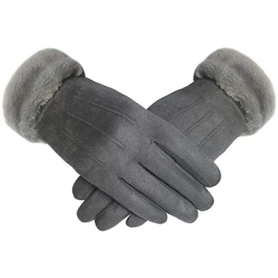 Image de TOSKATOK Ladies Womens Élégant Gants d&#039;hiver chauds et confortables en simili suède avec doublure confortable manchette fausse fourrure Taille unique Gris