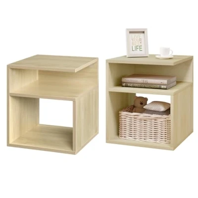 Image de EUGAD Lot de 2 Table Chevet avec Compartiments Ouverts, Basse 35x35x41,5 cm, Nuit Design Simple, Lit, Meuble Rangement Chambre en Bois, Chêne Clair, 0007CTG