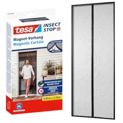 Image de tesa Moustiquaire Aimantée Impénétrable Filet Anti insectes Volants et Araignées pour Portes de Balcon Terrasse Montage Simple, Sans Perçage 2,1 m x 0,9