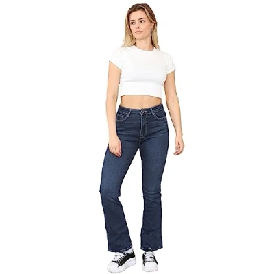Image de 989Zé ENZO Pantalon en jean bootcut pour femme, décontracté, confortable, extensible, toutes tailles, bleu, 46