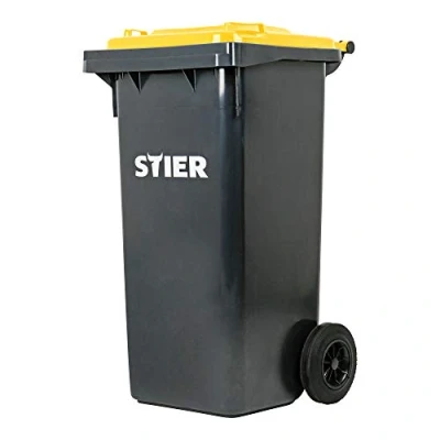Image de Poubelle grande capacité à 2 roues STIER, 120 l, gris/jaune, lxPxH 475x550x930 mm