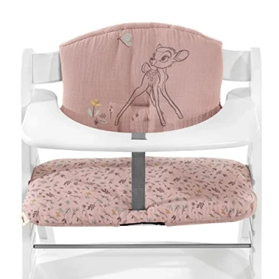 Image de hauck Coussin Chaise Haute Bébé Highchair Pad Select, Compatible avec Chaises Alpha+, Beta+ et Arketa, Antidérapant, Double Rembourrage au Dossier, Facile à Fixer, Mousseline Bambi Rose