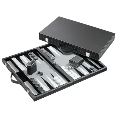Image de Philos 18.5 inch Backgammon Set in Black Case with Grey Felt Surface, Accessories Included