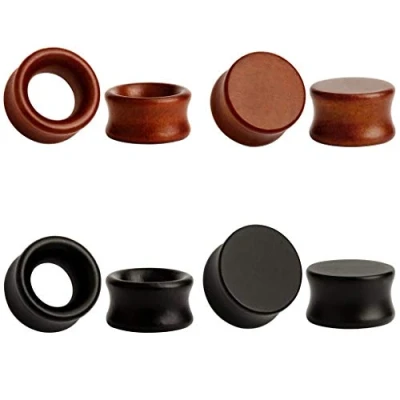 Image de TBOSEN Lot de 8 Grands Bouchons d&#039;Oreilles Selle en Bois Organique Brun Noir Double Évasé Tunnels Chair Stretching Punk Piercings Expanders Ensemble Jauges d&#039;Oreille