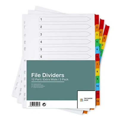 Image de [Lot de 3] Intercalaires Classeur A4+ extra larges 12 Positions large A4 numérotés multiperforés onglets couleur renforcés 150 g/m²
