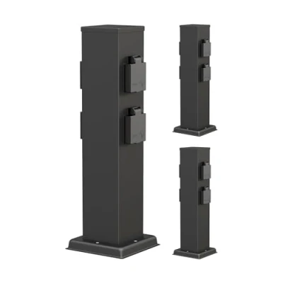 Image de ledscom.de 3 pièces Colonne de Prises Courant Jardin Polly pour l&#039;extérieur, IP44, 4X, Acier Inoxydable, Noir, carré, 40 cm