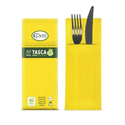 Image de CLASS 10 C4032TA 131 PEFC Airlaid Serviette Poche Porte Couverts, Papier, Jaune, 40x32x0,8 cm
