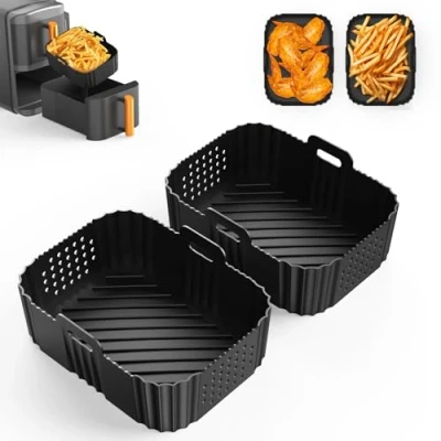 Image de Ankway Moule Silicone Air Fryer Pour Ninja Double Stack XL SL400EU, 2 Paquet Foodi Max AF500EU, AF400EU, AF300EU, AF451EU Accessoires 7,6 à 10,4 L Friteuse, Plat Cuisine