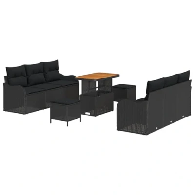 Image de Ensemble de Canapé Jardin Modulaire 9 Pièces avec Coussins en Rattan Poly Noir, 2 Places 3362219