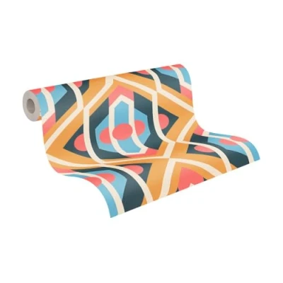 Image de A.S. Création 395314 Papier peint intissé style rétro années 70 8,50 m x 0,53 Bleu/jaune/rouge/crème