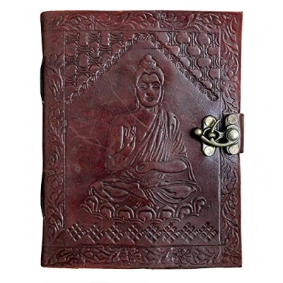 Image de OVERDOSE Gautam Buddha Journal En Cuir Avec Serrure C Laiton Relié Fait À La Main Carnet De Croquis 5 x 7 pouces 12 17 cm A6