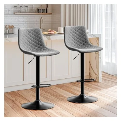 Image de STOOLINK Chaise de Bar Lot 2 Tabouret avec Cuir Microfibre, Siège Réglable pour Cuisine Chaises Repose Pieds 150kg, Convient Salle à Manger, Gris