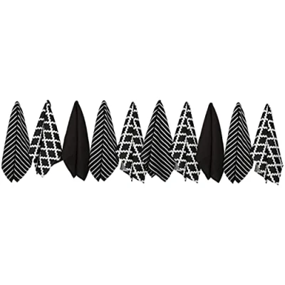 Image de Penguin Home® Ensemble de 10 Serviettes en Coton 100% Doux Durable Modèle Noir élégant avec Multiples Motifs Lavable Machine 65 x 45 cm