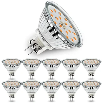 Image de Allesgute Lot de 10 Ampoules LED MR16 GU5.3, Blanc Chaud 3000K, 5W Équivalent à 45W Ampoule Halogène, AC/DC 12V Spot Lumineux 480LM, Angle Faisceaux 120 Ø50x45mm, Non Dimmable