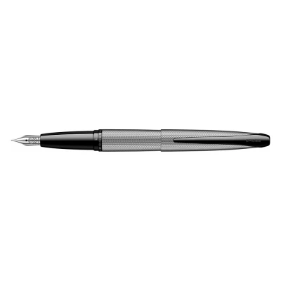 Image de CROSS ATX Stylo plume medium chrome brossé avec attributs plaqués PVD noir poli/stylo rechargeable Ecrin classique et 2 cartouches d&#039;encre noire incluses