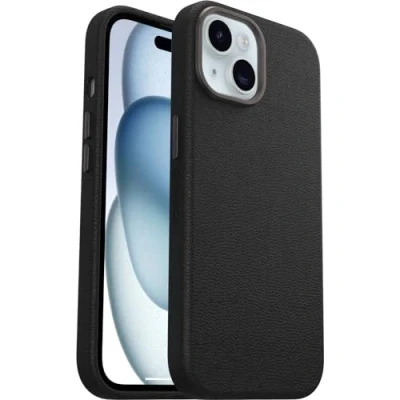 Image de OtterBox Coque Symmetry Series Cactus Leather MagSafe pour iPhone 15, Antichoc, résistante aux Chutes, de Protection Fine, 3X testée Selon la Norme Militaire, Noir