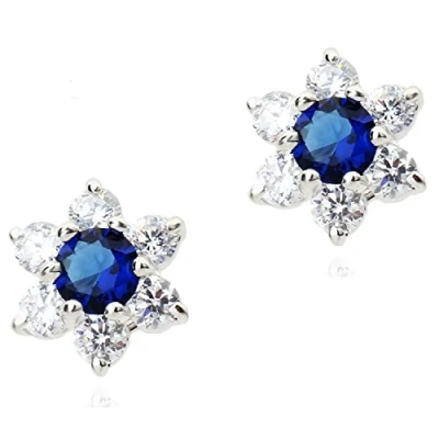 Image de Crystalline Azuria Femme Clous Boucles d&#039;Oreilles Fleur 18ct Plaqué Or Blanc avec Cristaux Bleu imitation Saphir en Zircone