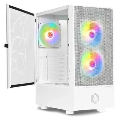 Image de EMPIRE GAMING Boitier PC Gamer Sapphire ARGB Moyenne Tour ATX/Micro ATX/ITX Porte Latérale en Verre Trempé 3 Ventilateurs pins 5 Volts LED RGB Adressable 120MM MB Sync Blanc