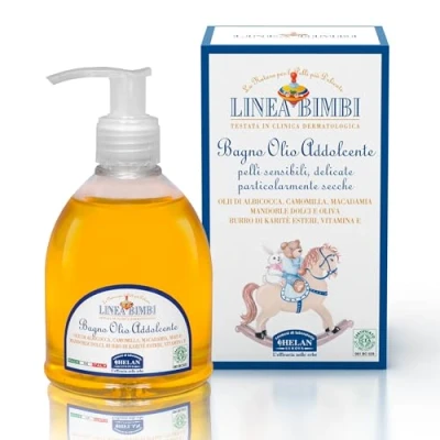 Image de Helan, Linea Bimbi Huile de Douche Bebe Enfant Apaisant et Hydratant, Gel Corps Bain Massage, Liniment avec Amande Douce, Beurre Karité Vitamine E 240 ml Made in Italy