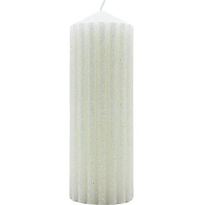Image de Dekohelden24 Bougie pilier XL de qualité supérieure Avec paillettes Blanc festif Dimensions : env. 7 x 20 cm (l H)