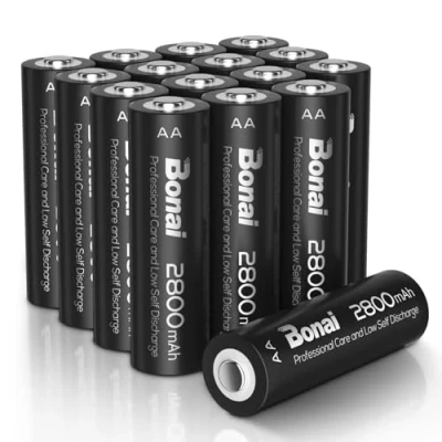 Image de BONAI 16PCS AA Piles Rechargeables, 1,2V 2800mAh Pile LR6 Ni MH Accu Grande Capacité, Batterie Rechargeable 1200 Cycles Faible Auto décharge