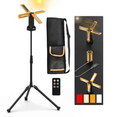 Image de iodoo Projecteur de Chantier LED à Batterie Solaire avec Trépied, D&#039;une Capacité 13200 mAh, Lampe Luminosité 8000 Lumens (Orange télécommande)