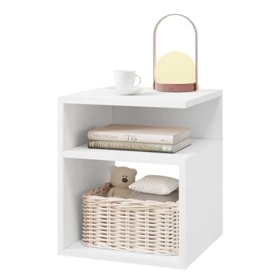 Image de EUGAD Table de Chevet avec 2 Compartiments Ouverts, Nuit Design Simple, Basse 35x35x41,5 cm, Lit, Meuble Rangement Chambre en Bois, Blanc, 0002CTG