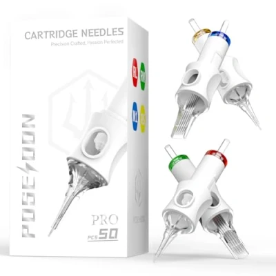 Image de POSEIDON Aiguilles Cartouches Tatouage Professionnelles Lot de 50 10 Tailles (Round Liner Shader Magnum) 3RL/5RL/7RL/9RL/9RM/11RM/15RM/7M1(#10), 5RS/9RS(#12) Compatibles Toutes Machines