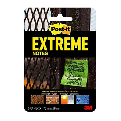 Image de Post it Notes Extreme 76 x mm, 3 blocs (Vert/Orange/Jaune)