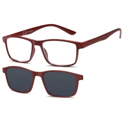 Image de NEW VISION Lunettes de Lecture, avec Clip Magnétique pour Soleil, Protection 100% UVA et UVB, NV8126 Lecture à Hommes Femmes (ROUGE, 1.5, x)
