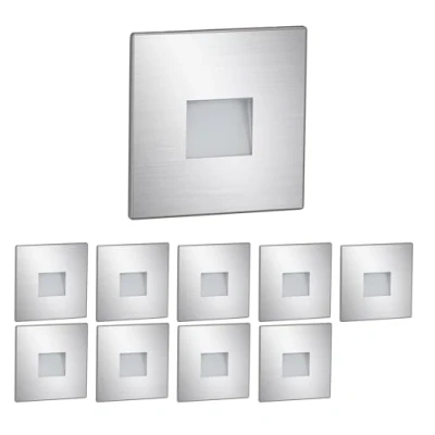 Image de ledscom.de 10 pièces Lumière d&#039;escalier LED/lampe murale encastrée FOW pour l&#039;intérieur et l&#039;extérieur, downlight, carré, acier inoxydable, 85 x 85mm, blanc chaud