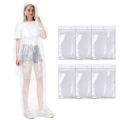 Image de 6 Pièces Poncho de pluie Jetable, Transparent Ponchos,ponchos jetables imperméables, Jetable Imperméable et avec Capuchon à Cordon, pour Camping, Randonnée