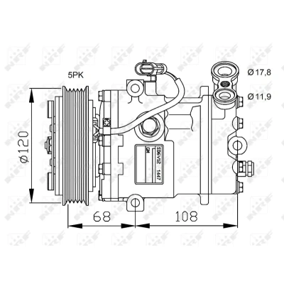 Image de NRF 32775 Compresseur De Climatisation SD6V12 1447 12 PAG 46 avec bague d&#039;étanchéité OPEL: Corsa C 3/5 portes, Combo Van / Break, Tigra Twintop