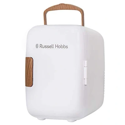 Image de Russell Hobbs RH4CLR1001SCW Mini refroidisseur portable et chauffe canettes pour boissons, cosmétiques, maquillage, soins de la peau, alimentation CA/CC, style Scandi, effet bois blanc
