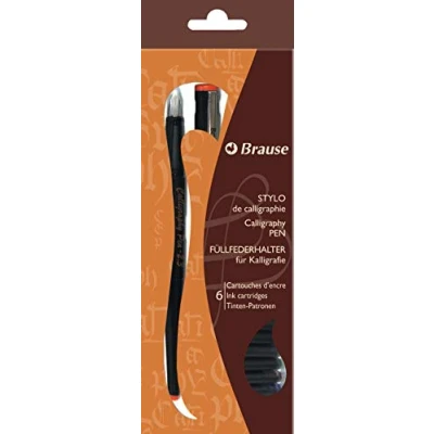 Image de Clairefontaine Brause 97411B un set calligraphie comprenant stylo plume 1,1 mm, 6 cartouches d&#039;encre de couleur et une notice