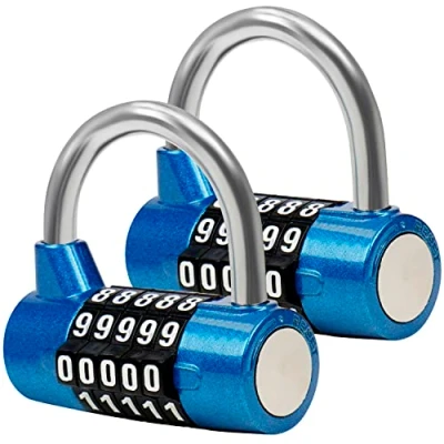 Image de Belle Vous Cadenas Code à 5 Chiffres Bleu (Lot de 2) 6,5 x 2,5 cm Intérieur/Extérieur Réinitialisable et Imperméable Casier Gym, Travail Ecole, Portes, Clôtures Abris