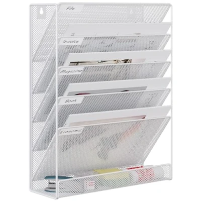 Image de EasyPAG 6 Compartiments Métal Porte Document Mural A4 Revue Suspendu Organisateur de Bureau à Suspendre Banette Rangement Range Papier Corbeille a Courrier Murale,Blanc