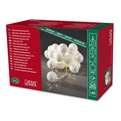 Image de Konstsmide 3156 103 Guirlande d&#039;Eclairage de Déco Boule Métallique Intérieur 24 LEDs V Blanc/Blanc Chaud Câble Transparent