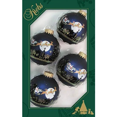 Image de Dekohelden24 Lauschaer Lot de 4 Boules Noël en Bleu Mat avec scène 7 cm Couronne dorée