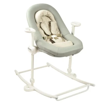 Image de BÉABA, Transat bebe, Up&amp;Down Plus, 4 hauteurs, 3 inclinaisons, Réglable par simple pression, Pliable, Reducteur Naissance, Assise 100% Coton, Finition Premium, Harnais 5 points, Breveté, Sauge