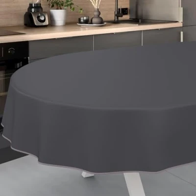 Image de ANRO Nappe en Toile cirée Lavable, pour Table de Jardin, l&#039;extérieur et l&#039;intérieur, Ovale, avec Ourlet, Anthracite, 200 x 140 cm