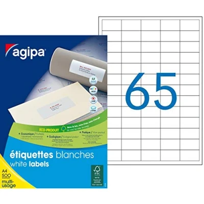 Image de Agipa 100799 Lot de 32500 Etiquettes DIN A4 multi usage droits 38 mm x 21,2 Blanc