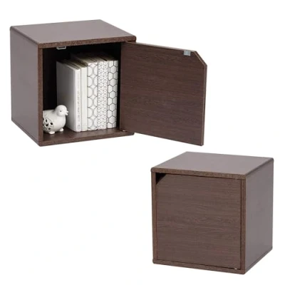 Image de Iris Ohyama, Bibliothèque à etagere de rangement avec porte, Lot 2 meubles d&#039;appoint QR 34D Marron