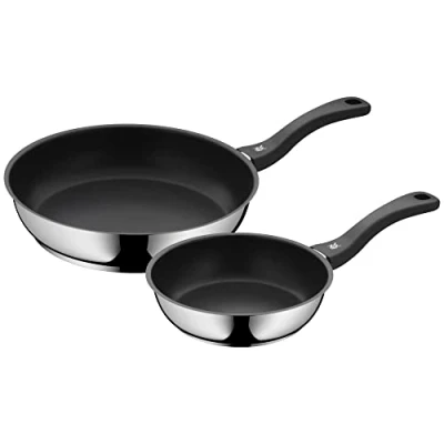Image de WMF Set de 2 poêles Devil, poêle à frire 28 cm + 20 cm, induction, revêtement en acier inoxydable Cromargan, manche plastique, noir