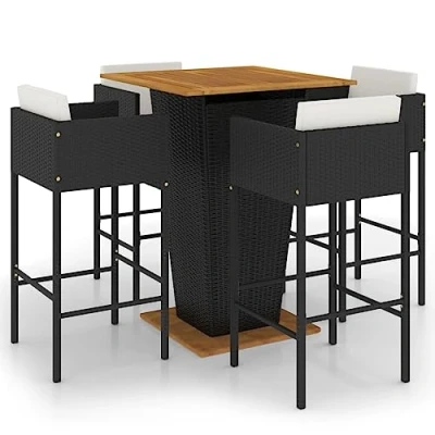 Image de Ensemble de bar jardin VIDAXL Résine tressée Noir Table carré 4 tabourets