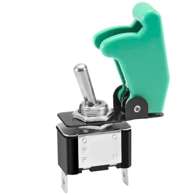 Image de Heschen Interrupteur à bascule en métal Flick Flip, 12V 20A, SPST, ON/OFF 2 positions, broches, avec capuchon étanche (Vert)