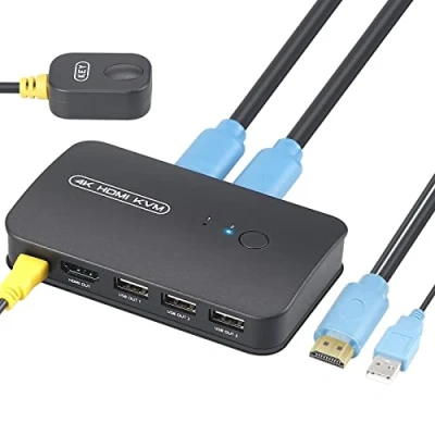 Image de eppfun 4K HDMI &amp; USB Switch pour 2 PCs, Commutateur KVM et Avec télécommande, Moniteur, Imprimante, Clavier, Souris (Prise en charge de l&#039;adaptateur audio USB）