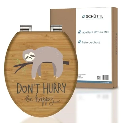 Image de SCHÜTTE NO HURRY Siège de WC avec abaissement automatique en bois toilettes lunette WC, noyau couvercle motif (charge maximale la 150 kg)