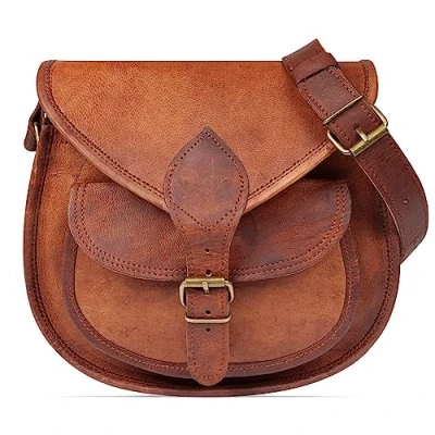 Image de LEABAGS Sac à main en cuir femmes bandoulière véritable de qualité supérieure épaule transport pour travail, université, école et loisirs M (23 x 21 11 cm) Cognac