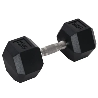 Image de HOMCOM Haltère courte poids 15 Kg hexagonale entraînement musculaire &amp; haltérophilie acier caoutchouc noir